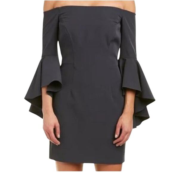 Milly New York Off the Shoulder Chic Bell Sleeve Mini Dress Gray 4 - Picture 1 of 8